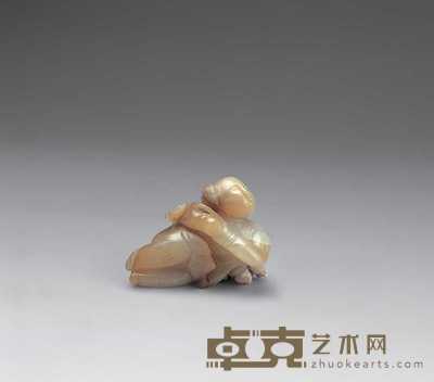 宋 白玉带糖色卧童 高4cm；宽5.7cm